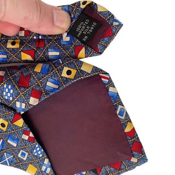 Mystic Seaport Museum Nautical Flags Gray Silk Tie Multicolor Souvenir Boating - Picture 4 of 4